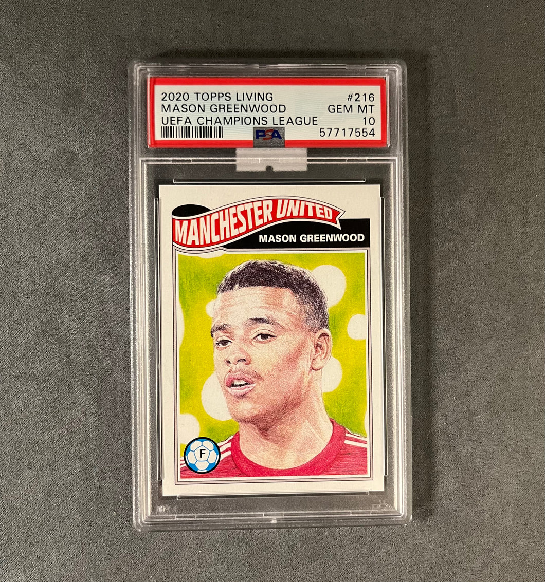 PSA 10 GEM MT #216 MASON GREENWOOD UEFA CHAMPIONS LEAGUE 2020 TOPPS LIVING