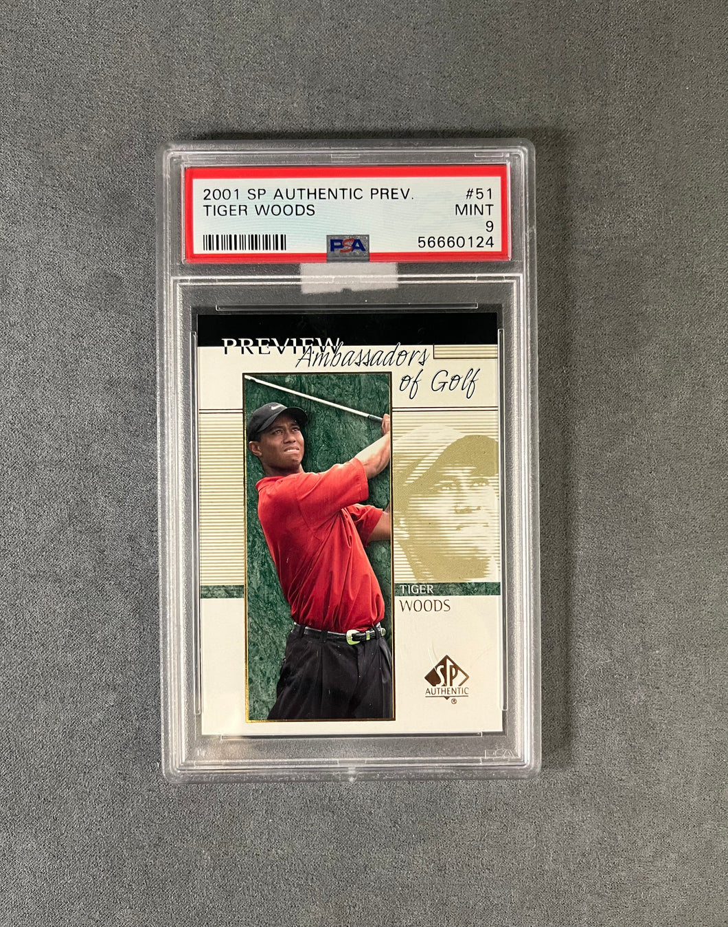 PSA 9 MINT #51 TIGER WOODS 2001 SP AUTHENTIC PREVIEW