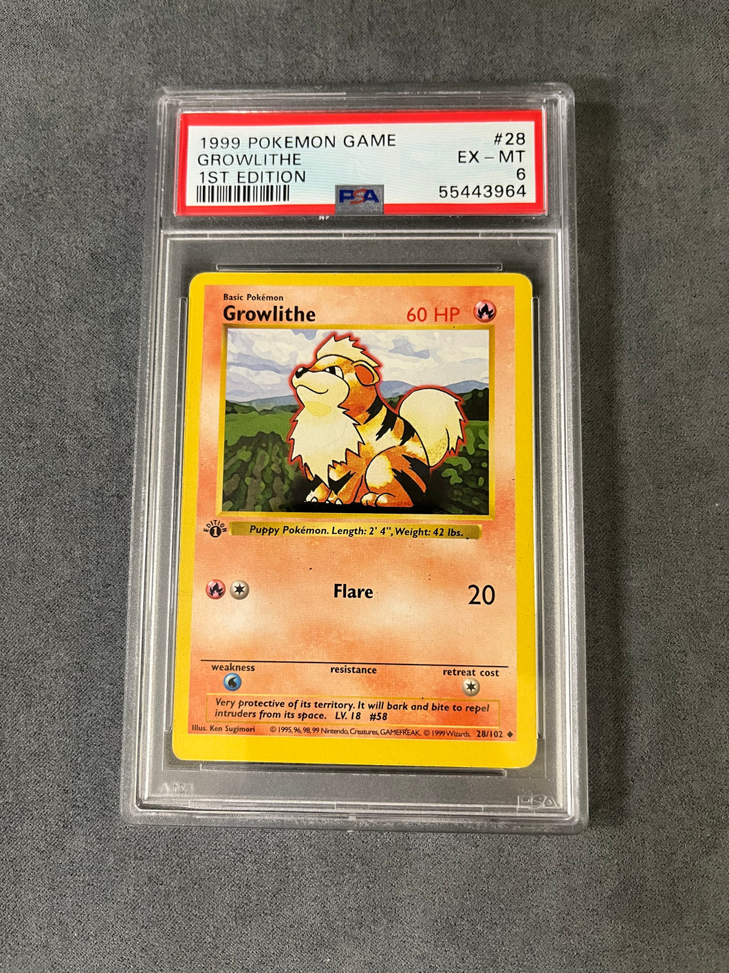 PSA 6 EX-MT 28/102 GROWLITHE 1ST EDITION